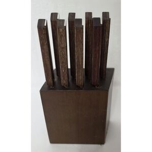 Vintage Vernco Gun Stock Knife Set with Wooden Block - Mid Century Modern 9 Pcs